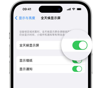 新城苹果15预约维修分享iPhone15如何设置全天候显示屏幕可见 